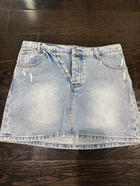 Light Wash Denim Button-Front Mini Skirt